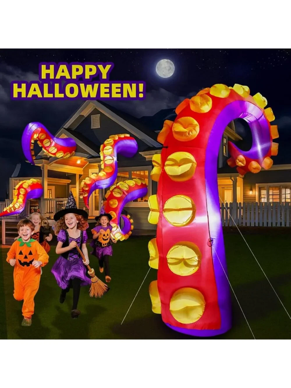 Inflatable Halloween Octopus Tentacles Yard Decoration with LED Lights - Outdoor